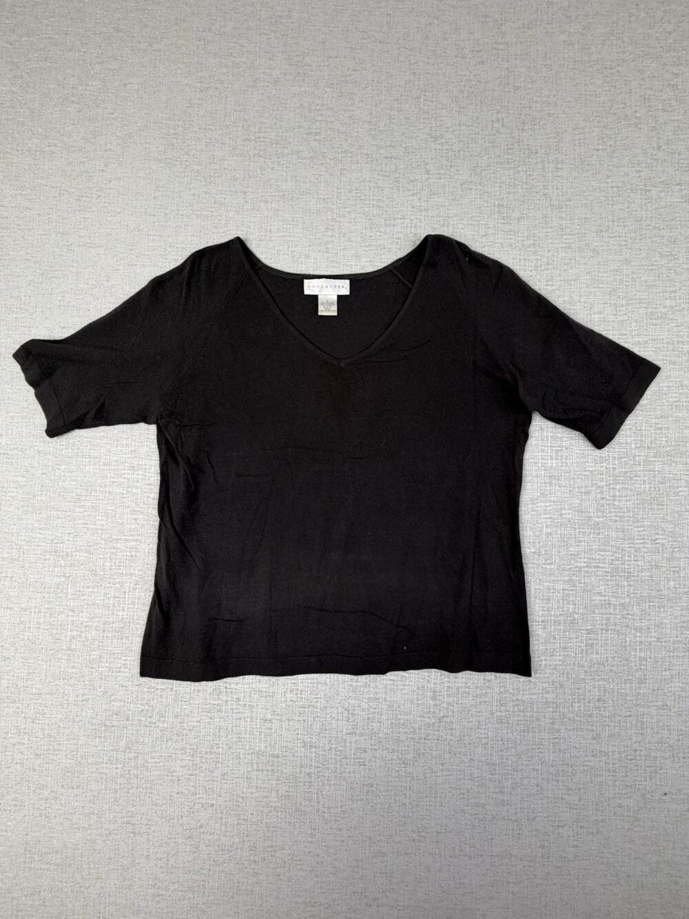 Doncaster Women’s Large Black Merino Wool Blend V Neck Short Sleeve Top